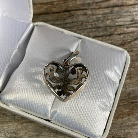 Vintage Sterling Silver 925 Marcasite Heart Pendant - Picture 4 of 6